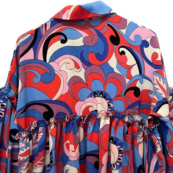 BEULAH STYLE Midi Dress One Size Collared Button Up Ruffle Colorful Abstract - Picture 5 of 8
